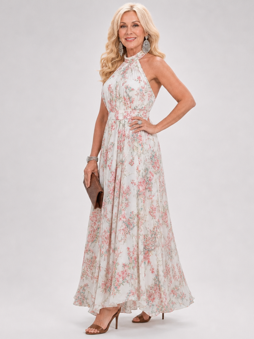 Guinevere midi-jurk met bloemenprint en zwierige rok