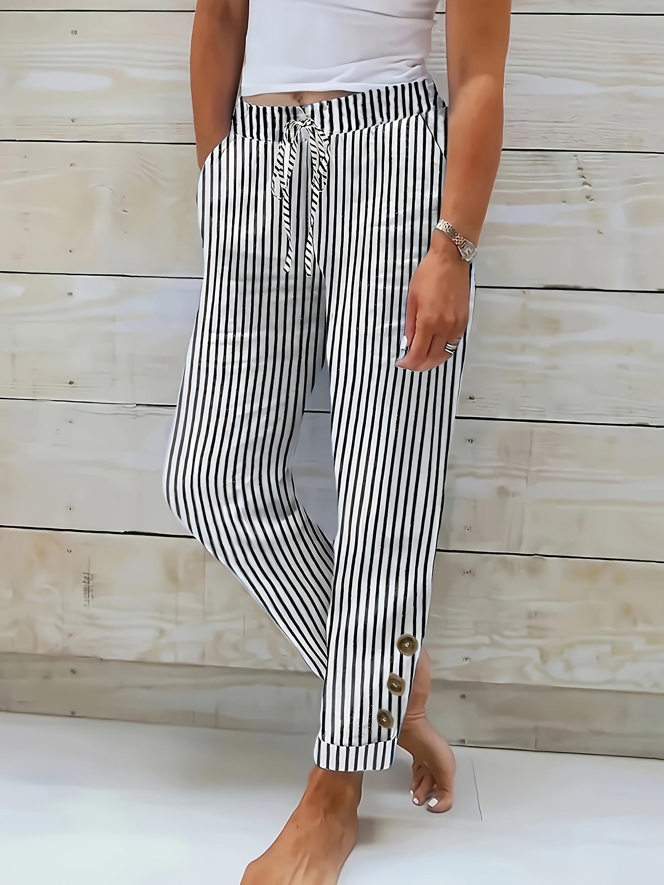 Raquelle gestreepte casual broek