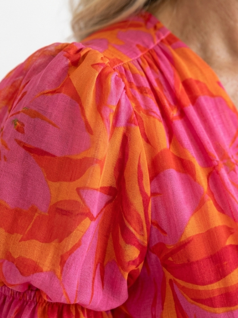Willow | Bloemrijke V-Hals Midi Jurk met Puff Mouwen