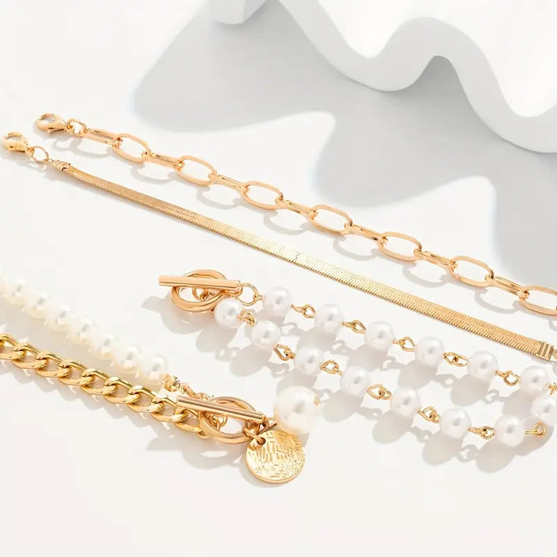 Luxe set gelaagde parelarmbanden