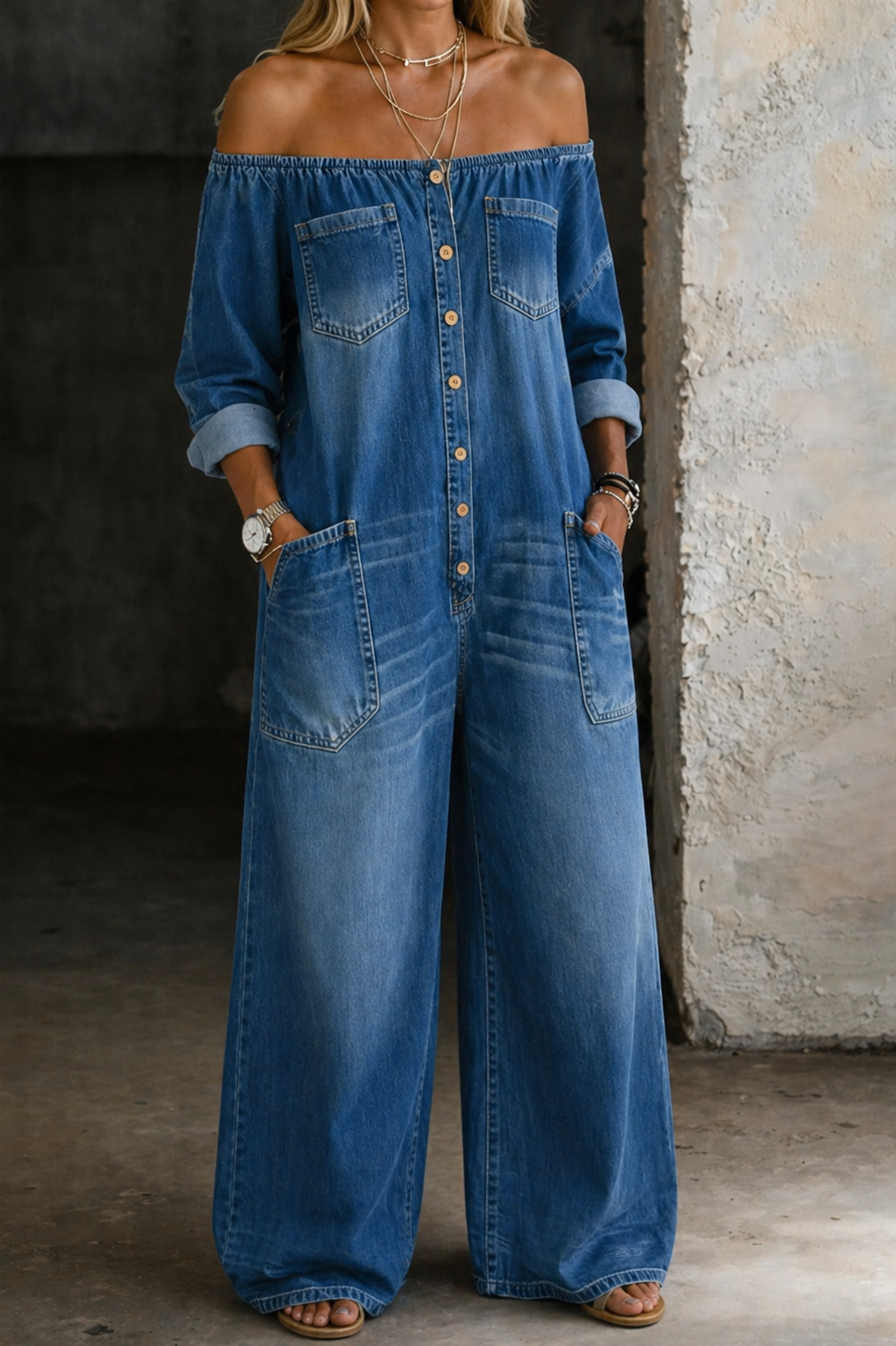 Elena | Off shoulder jumpsuit met lange mouwen