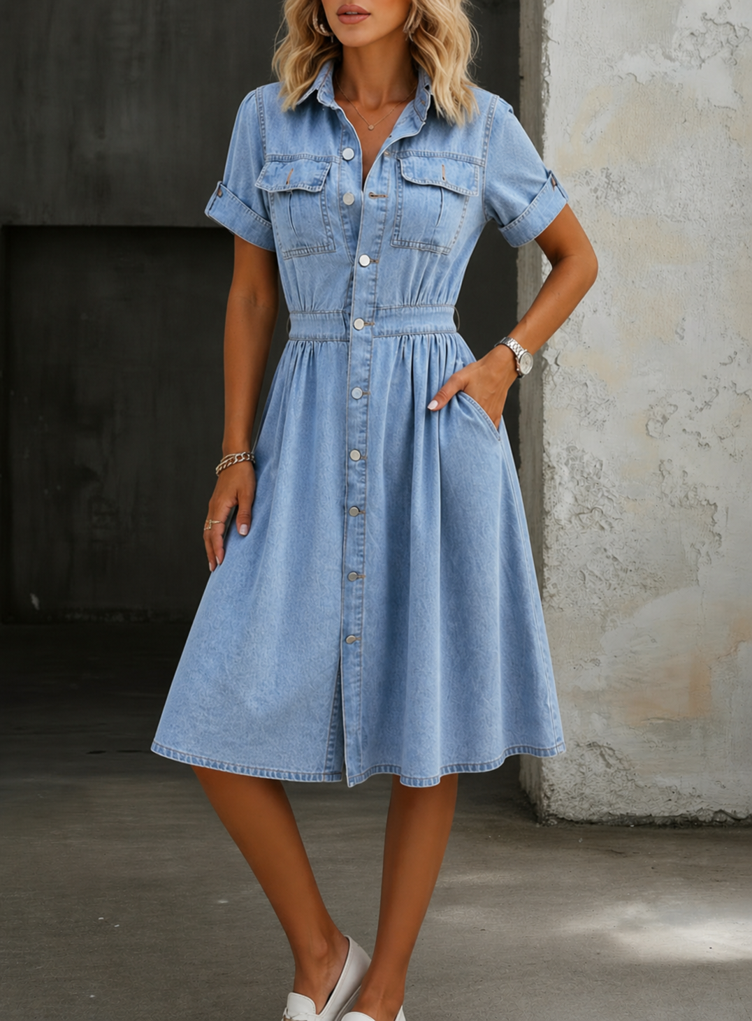 Deborah | Denim jurk met korte mouwen