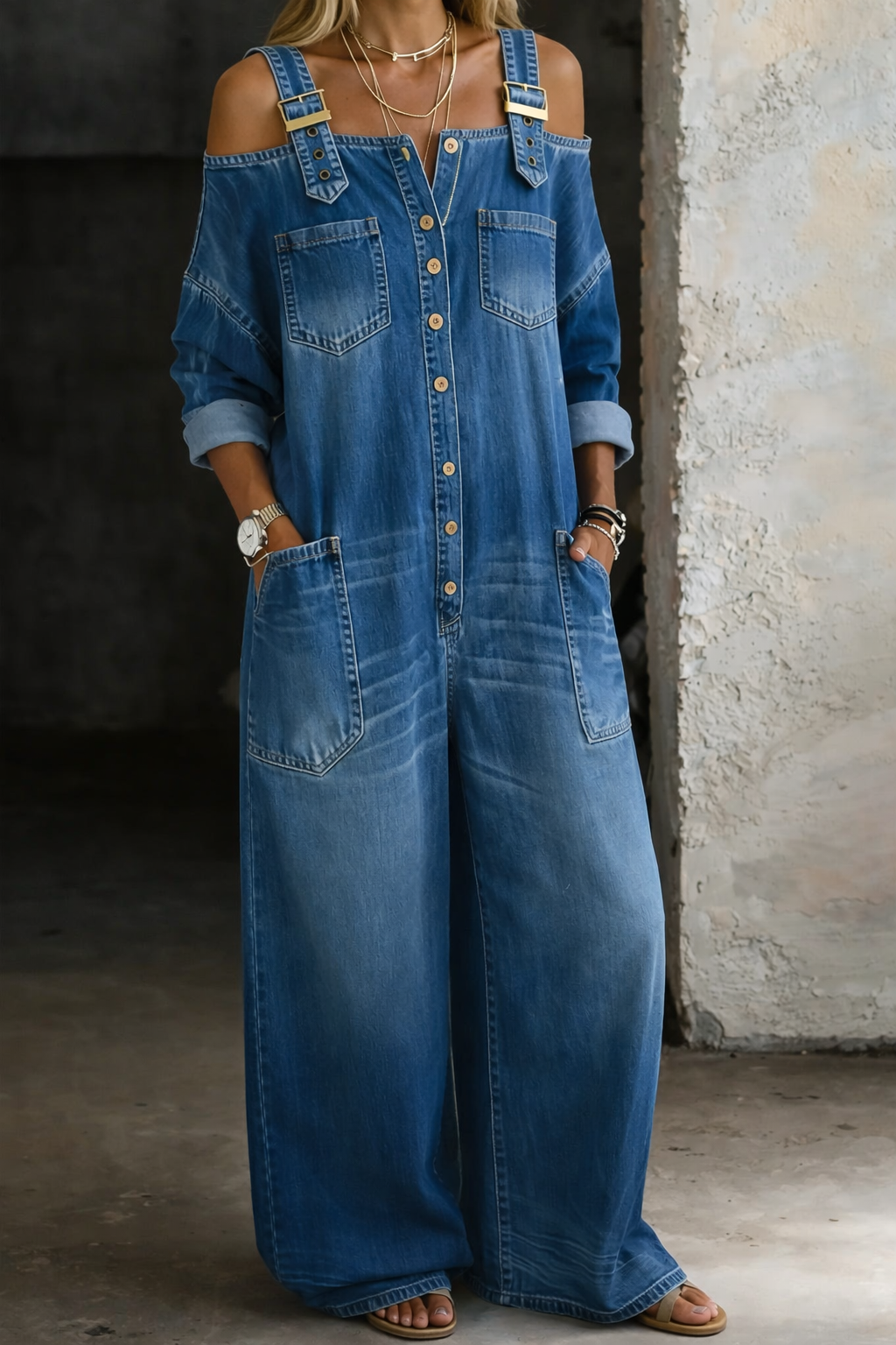 Sophia | Mouwloze denim jumpsuit