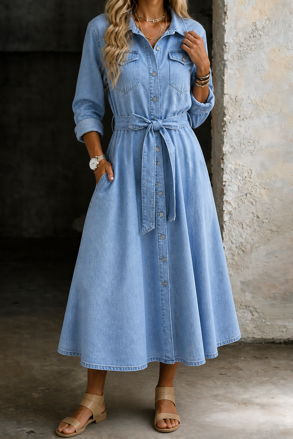 Luna | Denim jurk met lange mouwen