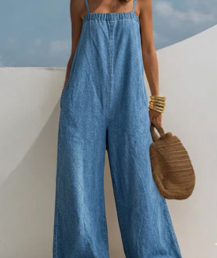 Madison | Denim jumpsuit met wijde pijpen