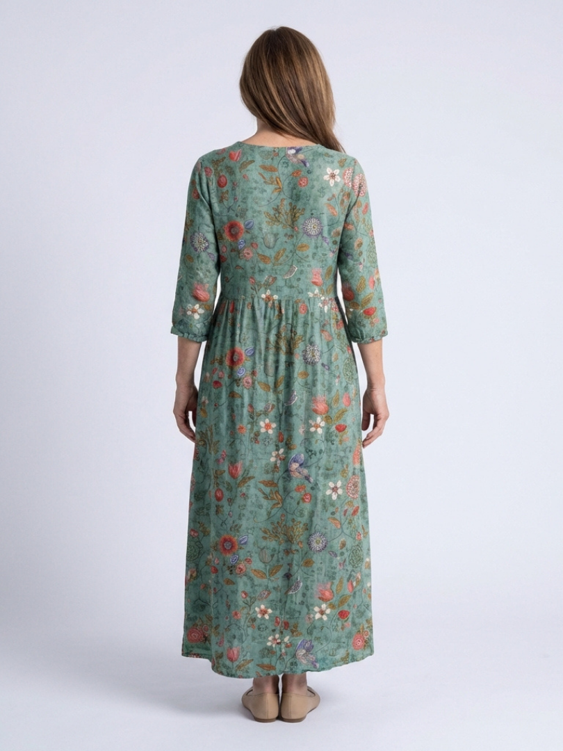 Marina | Bloemen V-Hals Driekwart Mouw Maxi Jurk