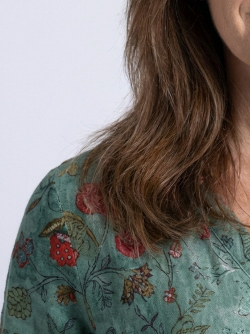 Marina | Bloemen V-Hals Driekwart Mouw Maxi Jurk
