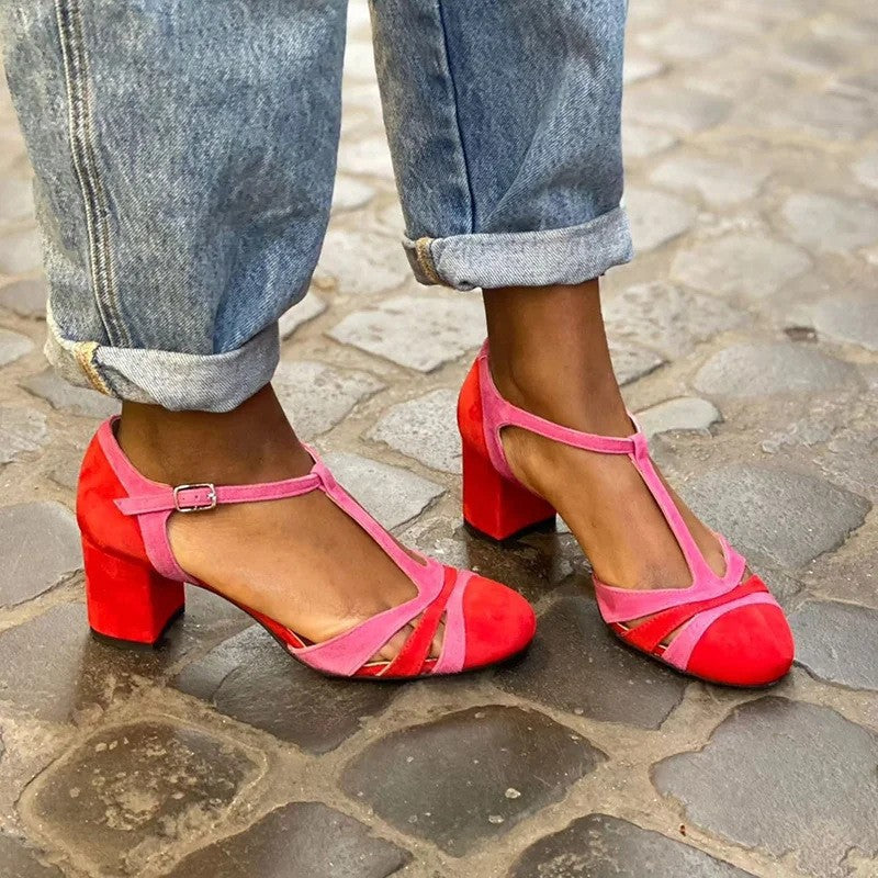 Pumps met T-bandje en blokhak