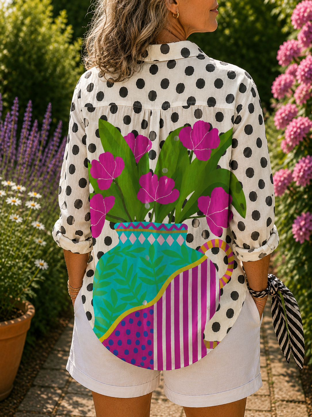 Amara blouse met bloemenvaas-print