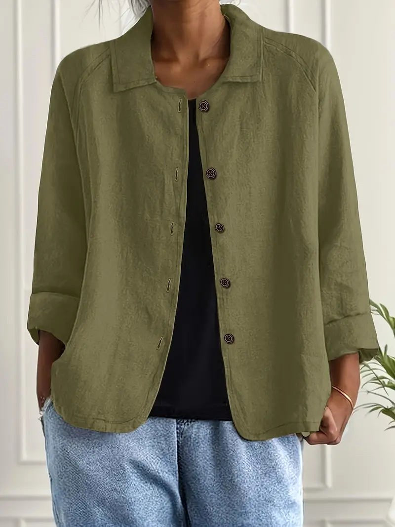 Aurelienne doorknoopblouse in olijfgroen