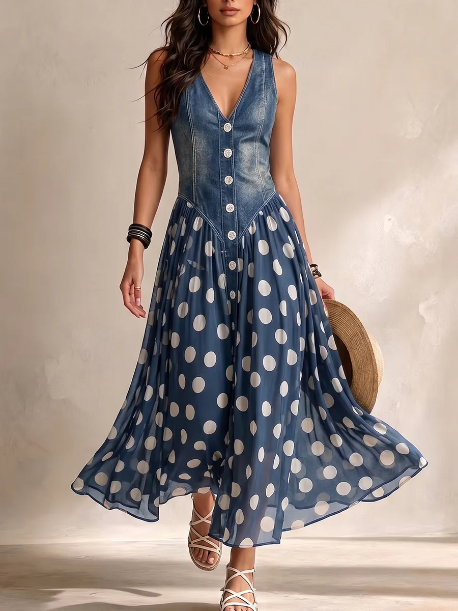 Bianca | Midi-jurk van chiffon met stippen