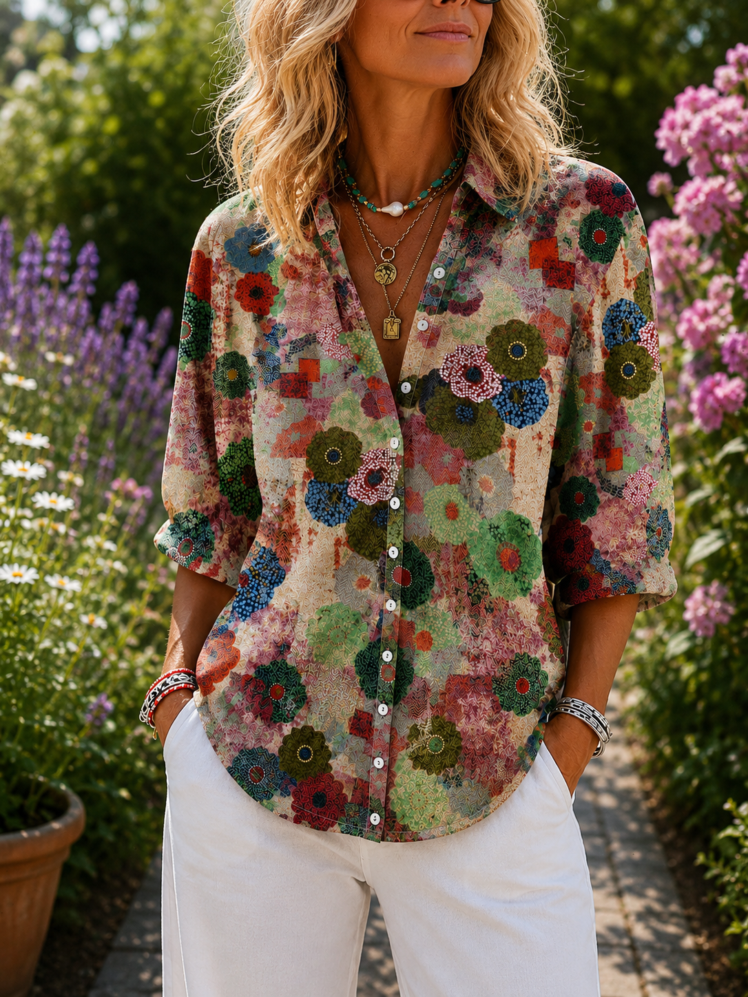 Grace blouse met patchwork-bloemenprint