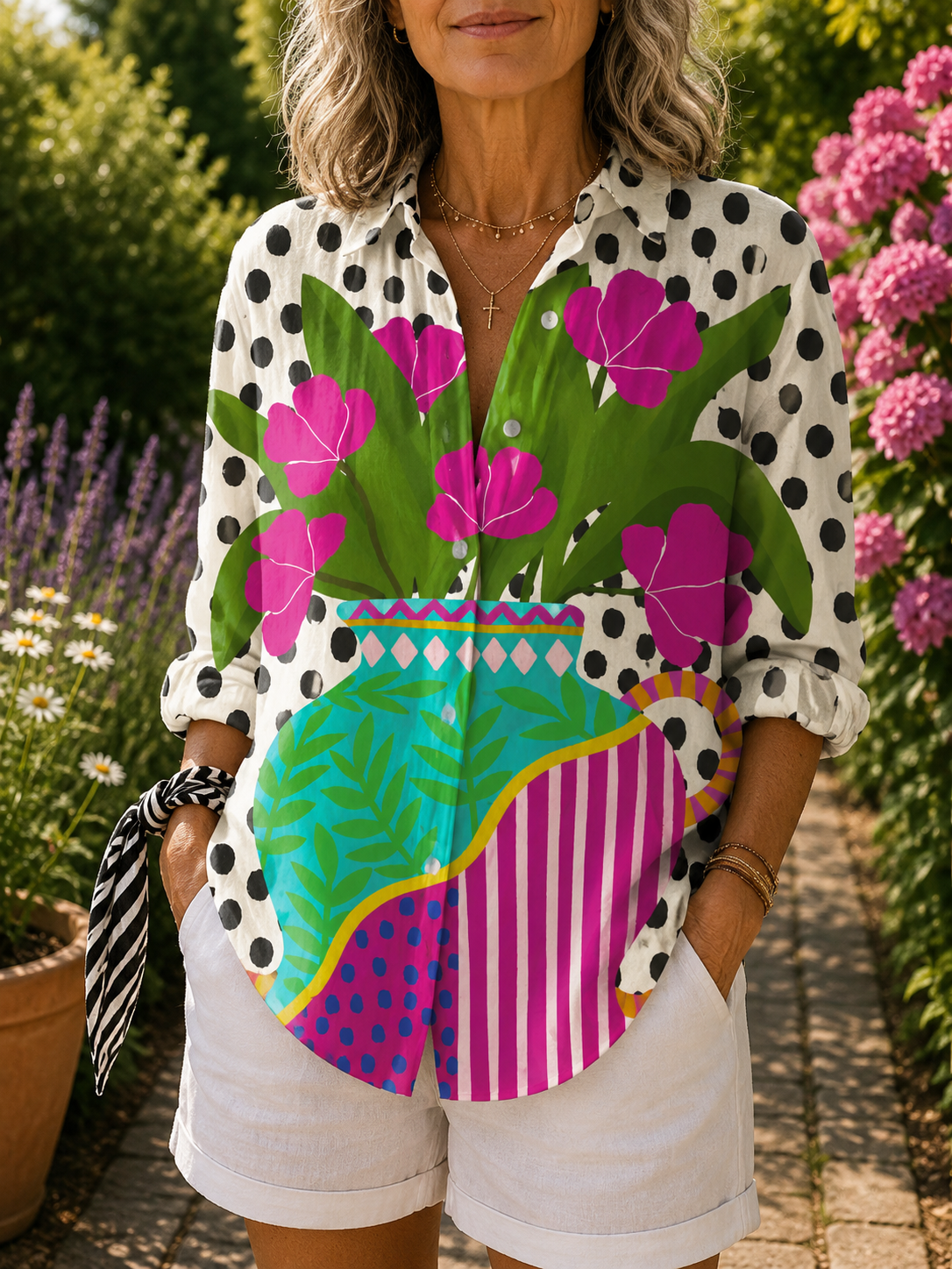 Amara blouse met bloemenvaas-print