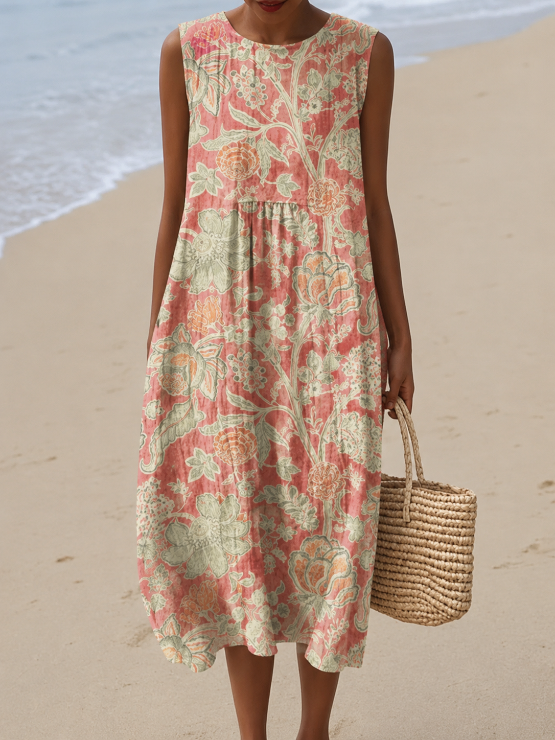 Carolyn | Bloesem Mouwloze Midi Jurk