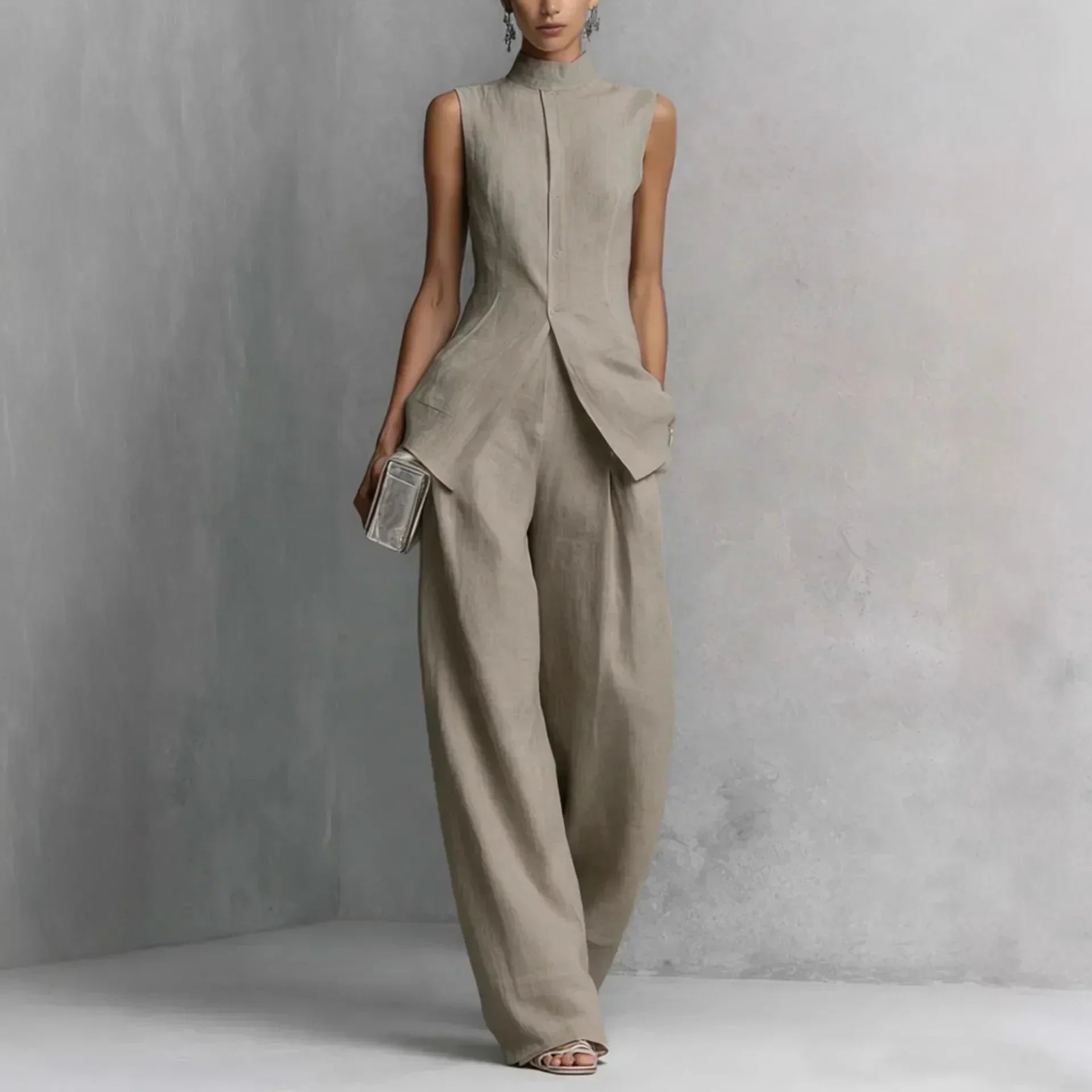Casual tweedelige set in taupe