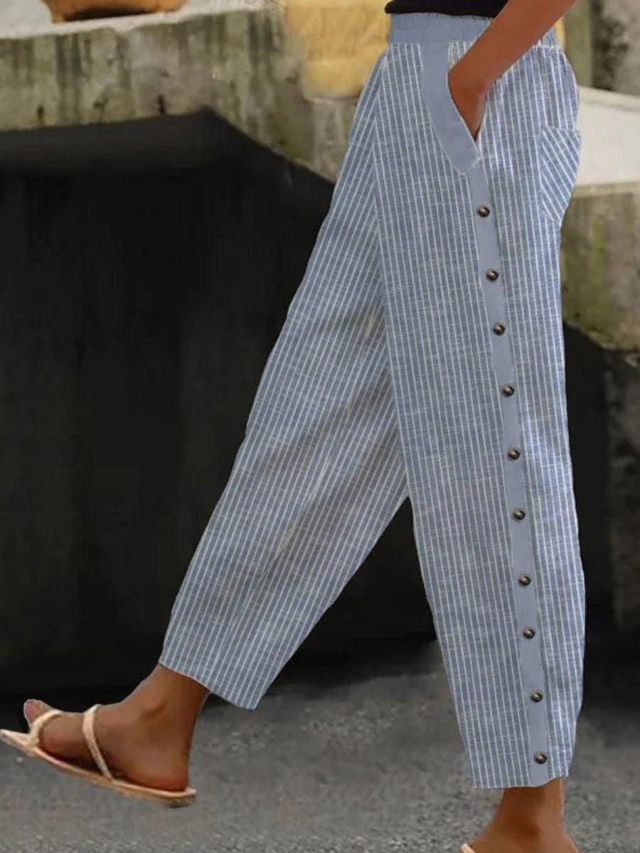 Linaya gestreepte broek met knoopdetail