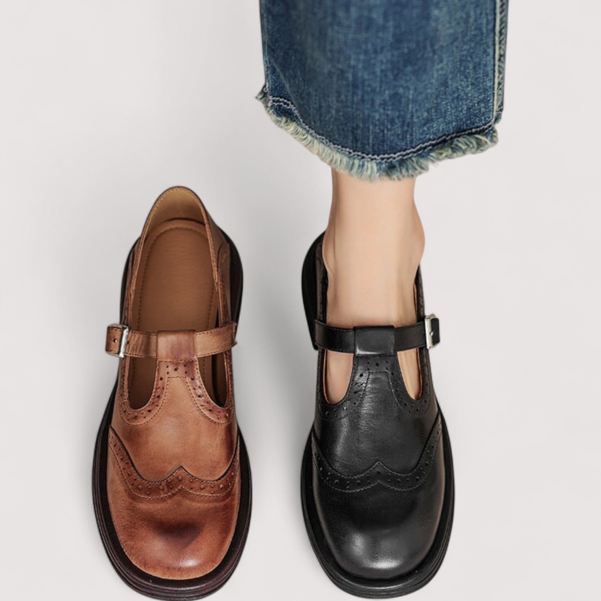 Florence comfortabele mary janes in bruin en zwart