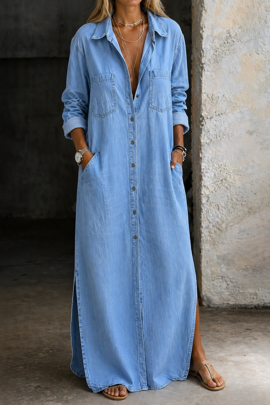 Froukje lange blousejurk in blauw