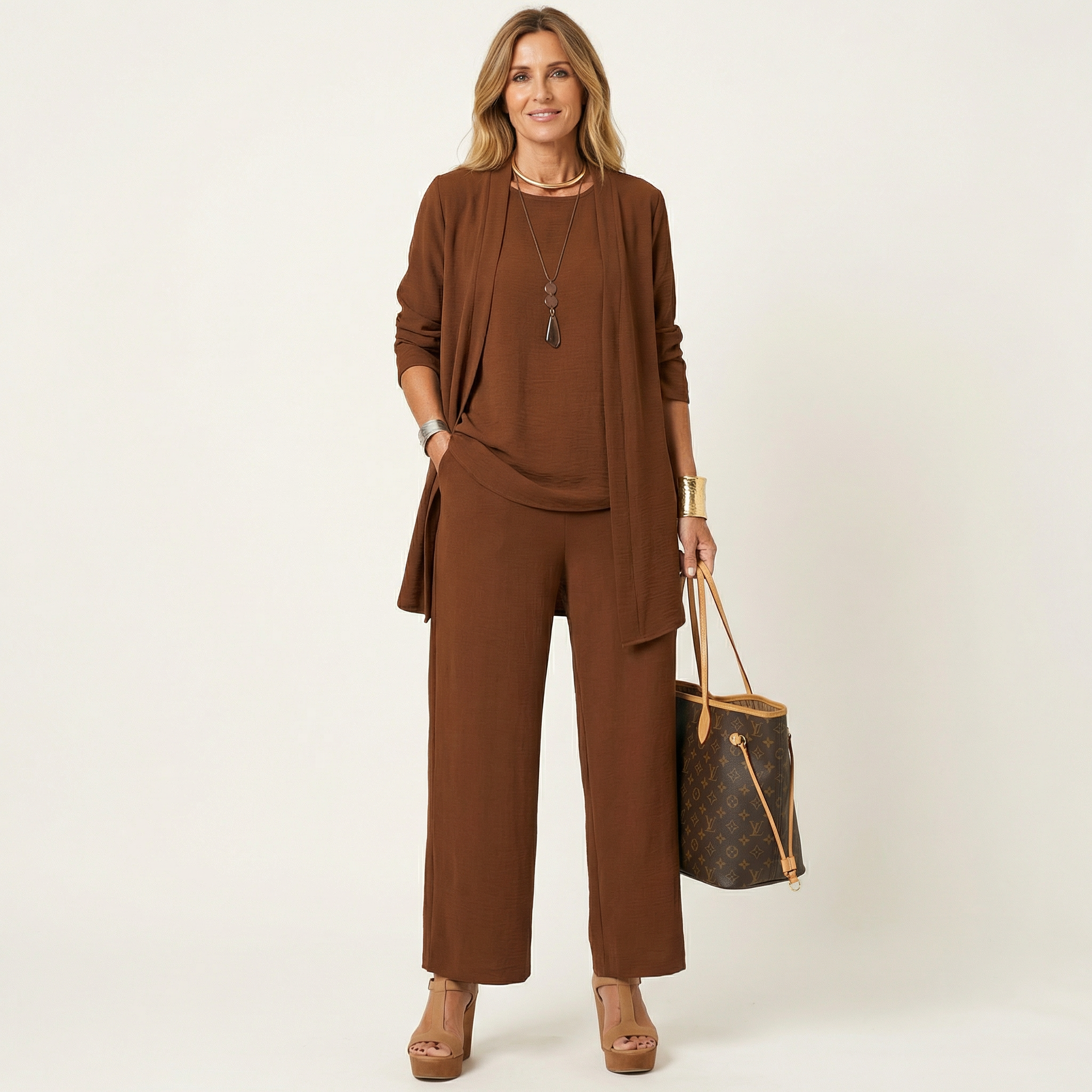 Marijne driedelige set met vest, top en wijde broek