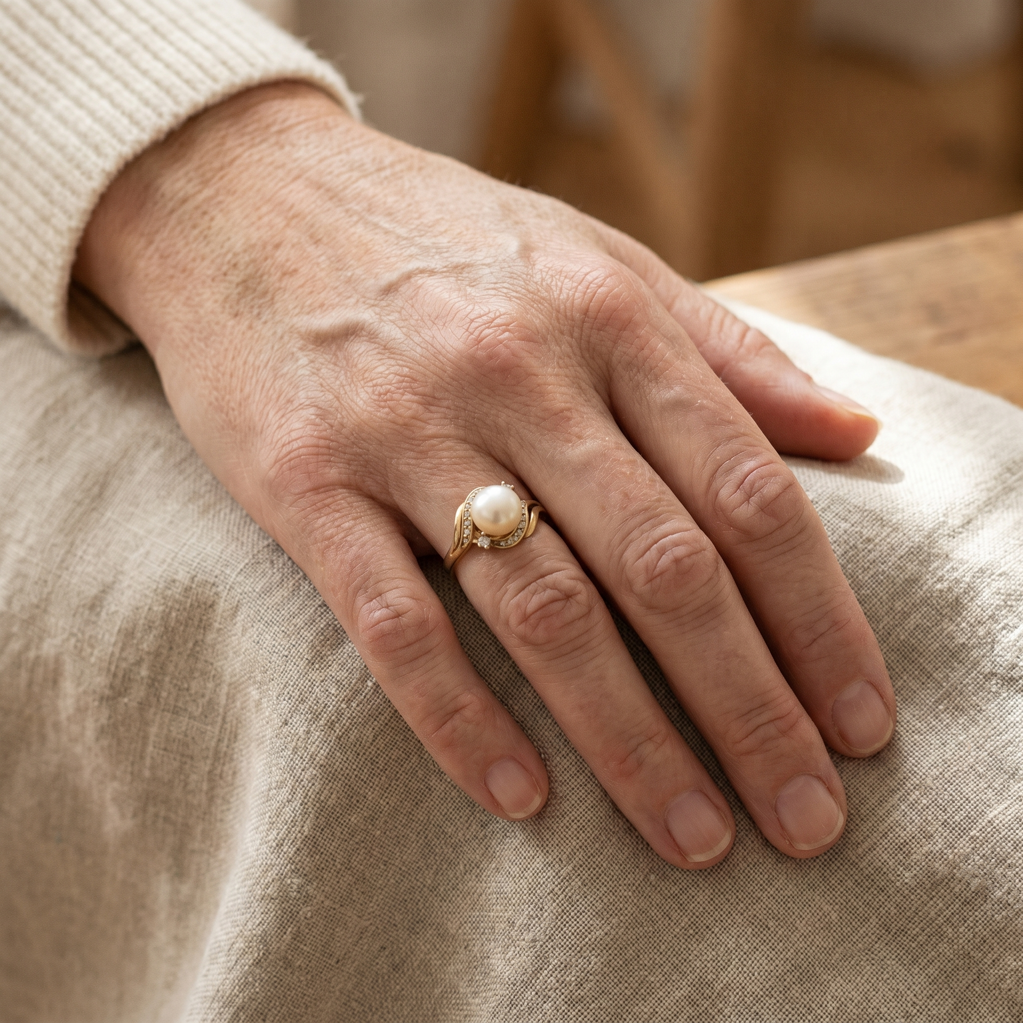 Elegante ring met parel in glanzend goud