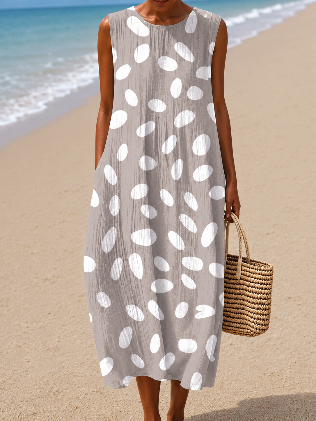 Katrina | Relaxed Mouwloze Midi Jurk