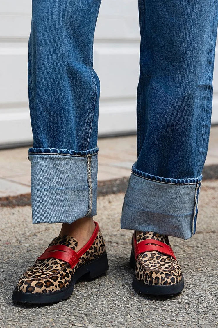 Laurenh colourblock loafers met luipaardprint en rode zool