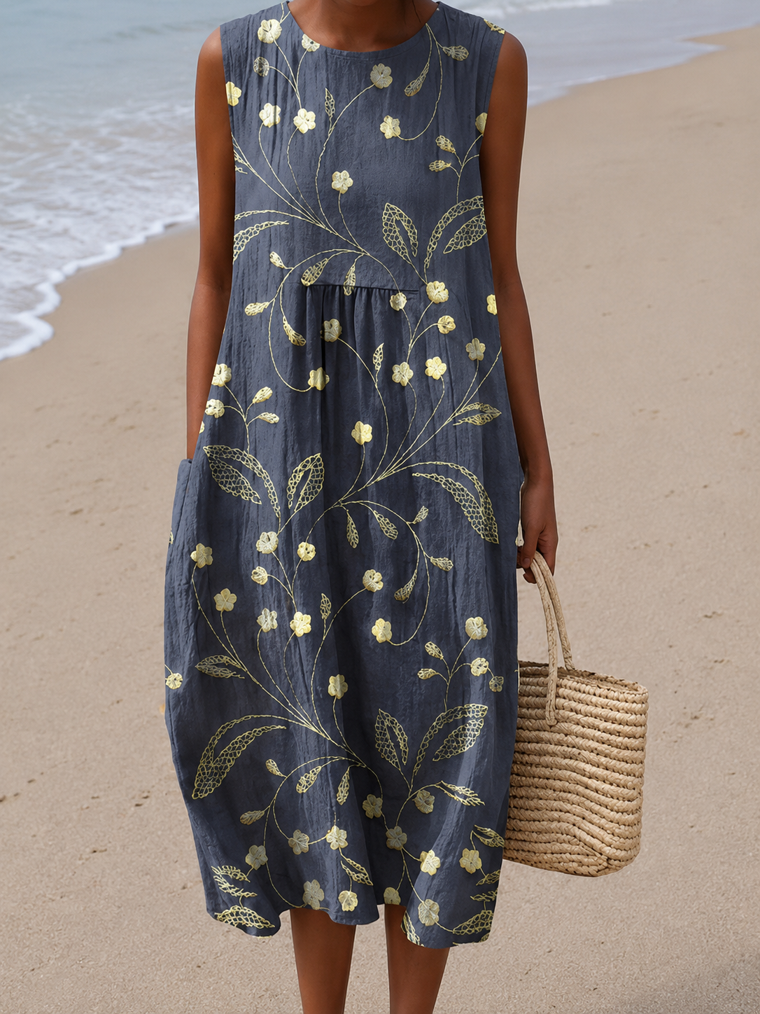 Lorena | Bloemen Mouwloze Midi Jurk