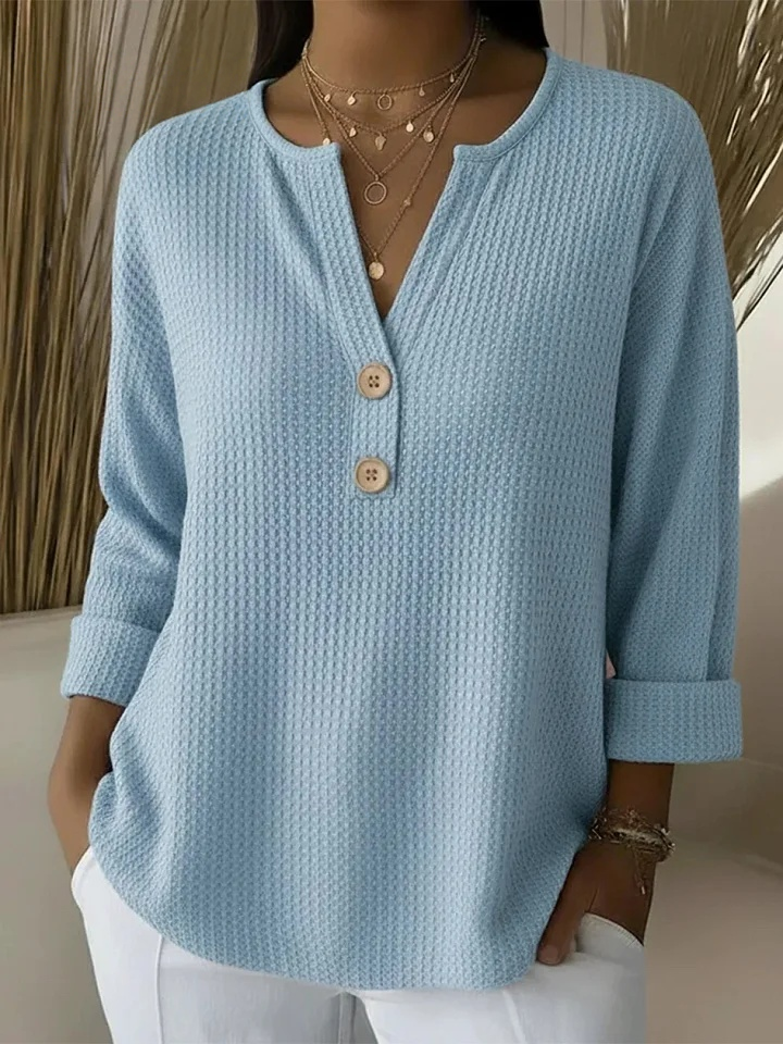 Lucía henley-shirt met wafelstructuur en knopen