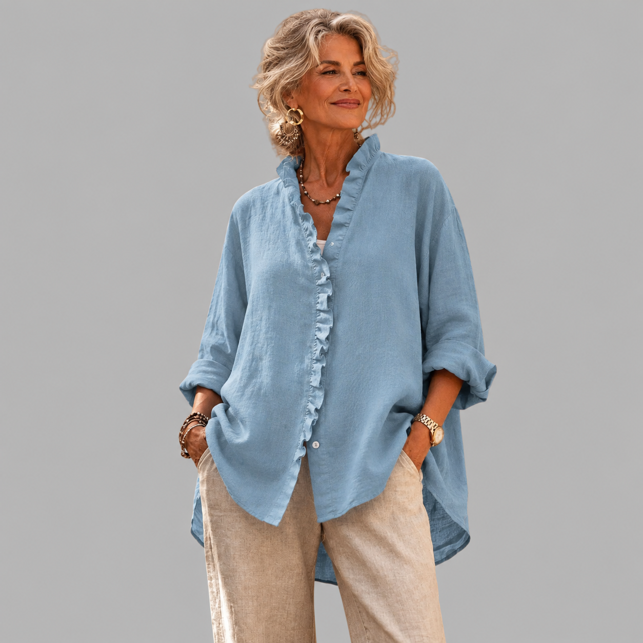 Luisa | Blouse met ruches en knoopsluiting