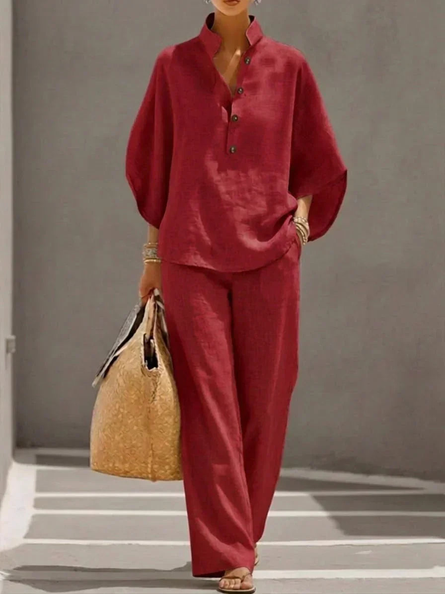 Maribel set met vleermuismouwen in rood