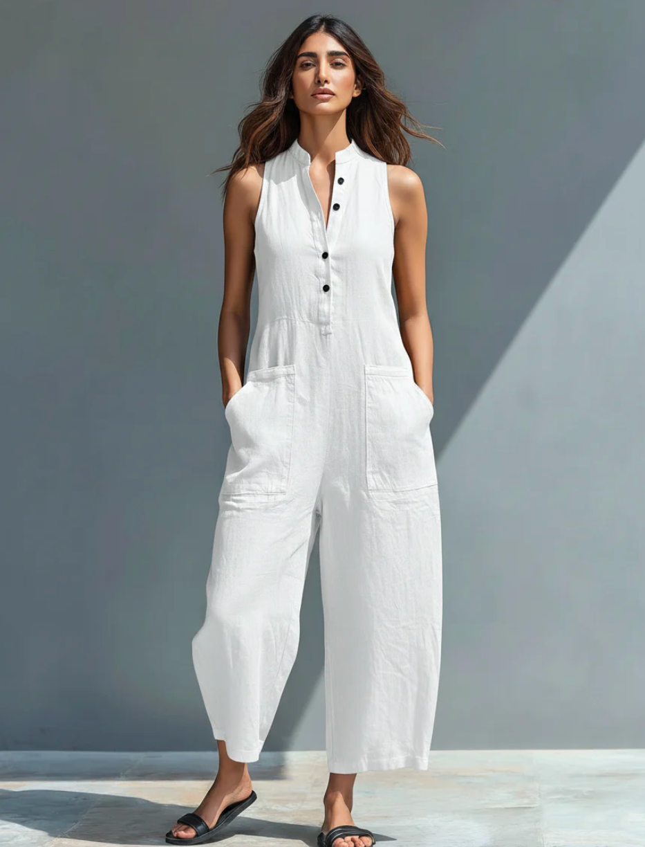 Minimalistische mouwloze jumpsuit in wit
