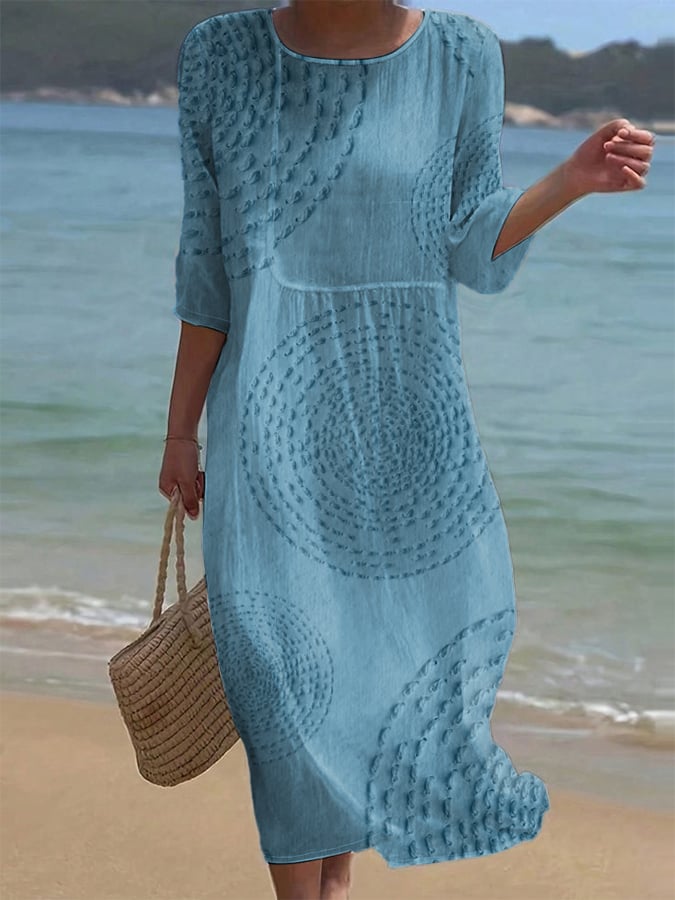 Nienke | Blauwe strandjurk met cirkelreliëf