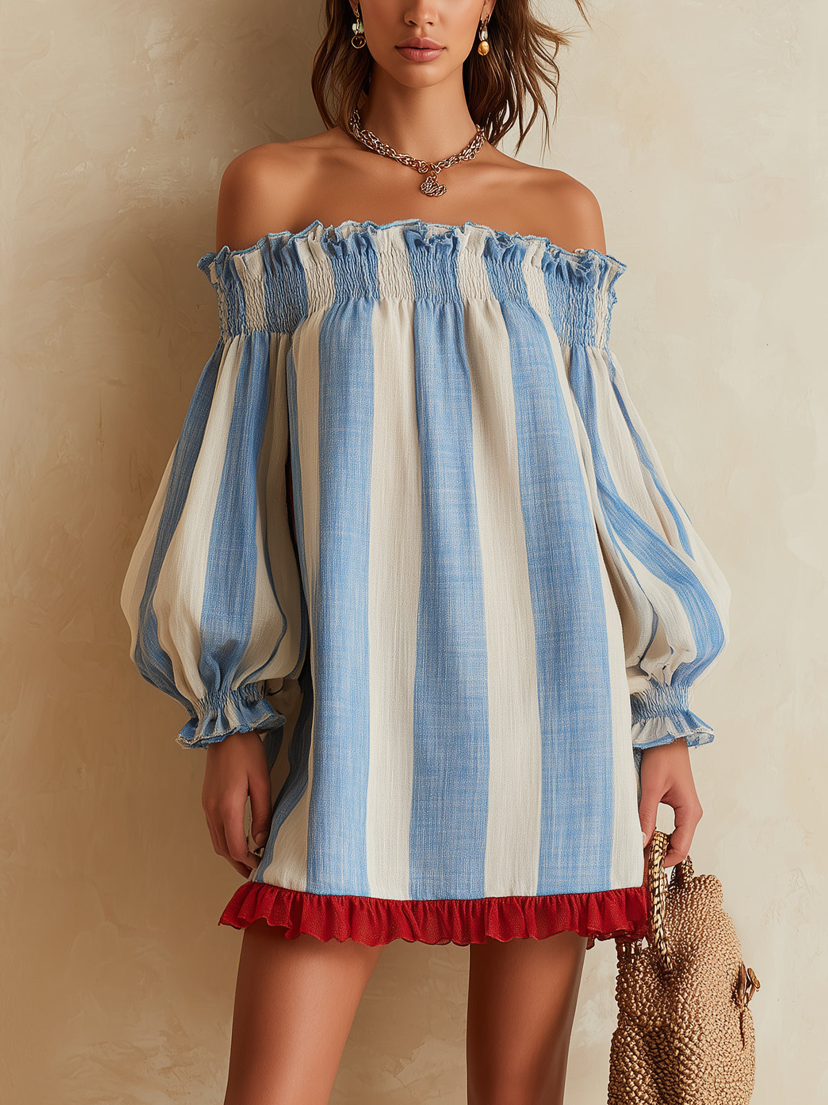 Ondine blauw-wit gestreepte mini-jurk