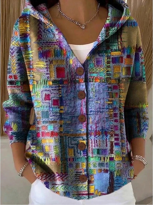 Paloma | Gebreid vest met print en capuchon