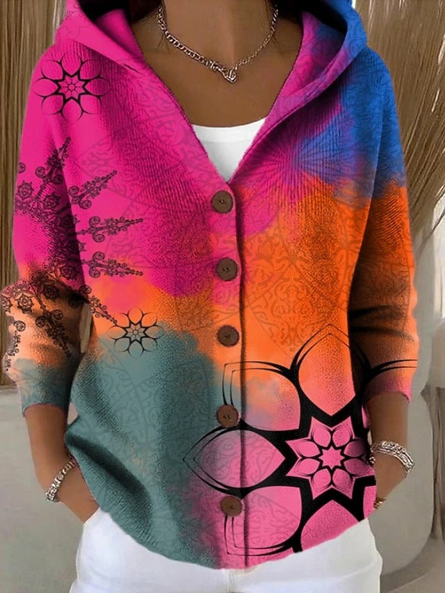 Paloma | Gebreid vest met print en capuchon