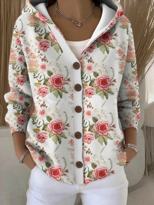 Paloma | Gebreid vest met print en capuchon