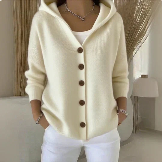 Rocío | Gebreid vest met capuchon en knopen