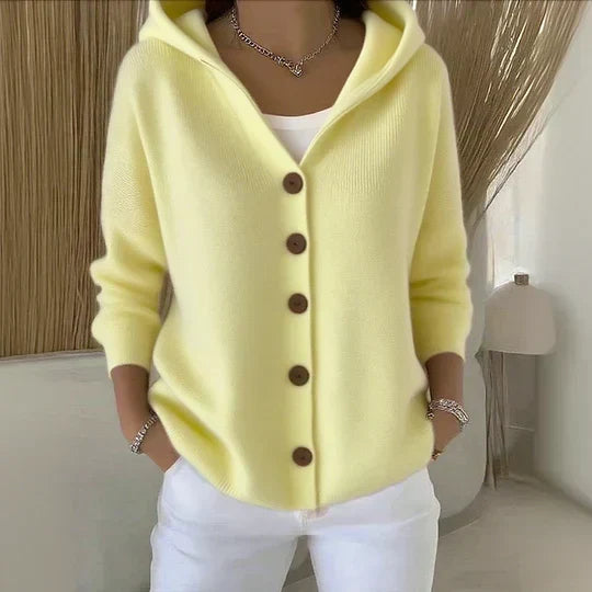 Rocío | Gebreid vest met capuchon en knopen