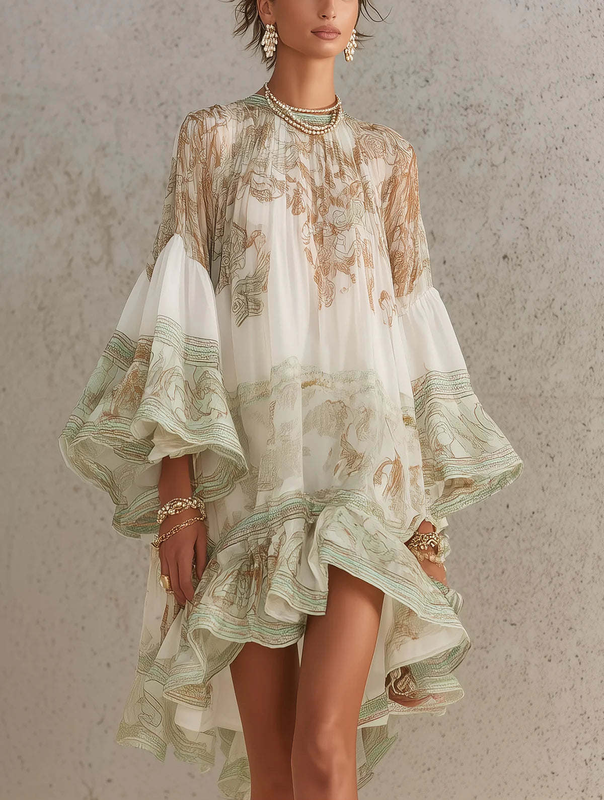 Rosalie mini-jurk van chiffon met volantmouwen