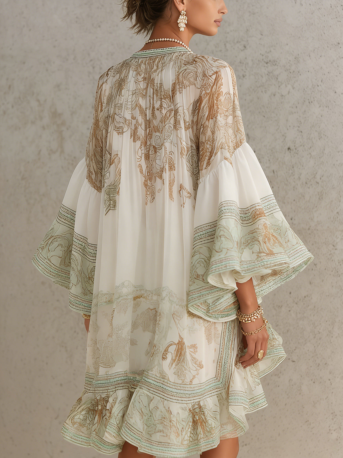 Rosalie mini-jurk van chiffon met volantmouwen
