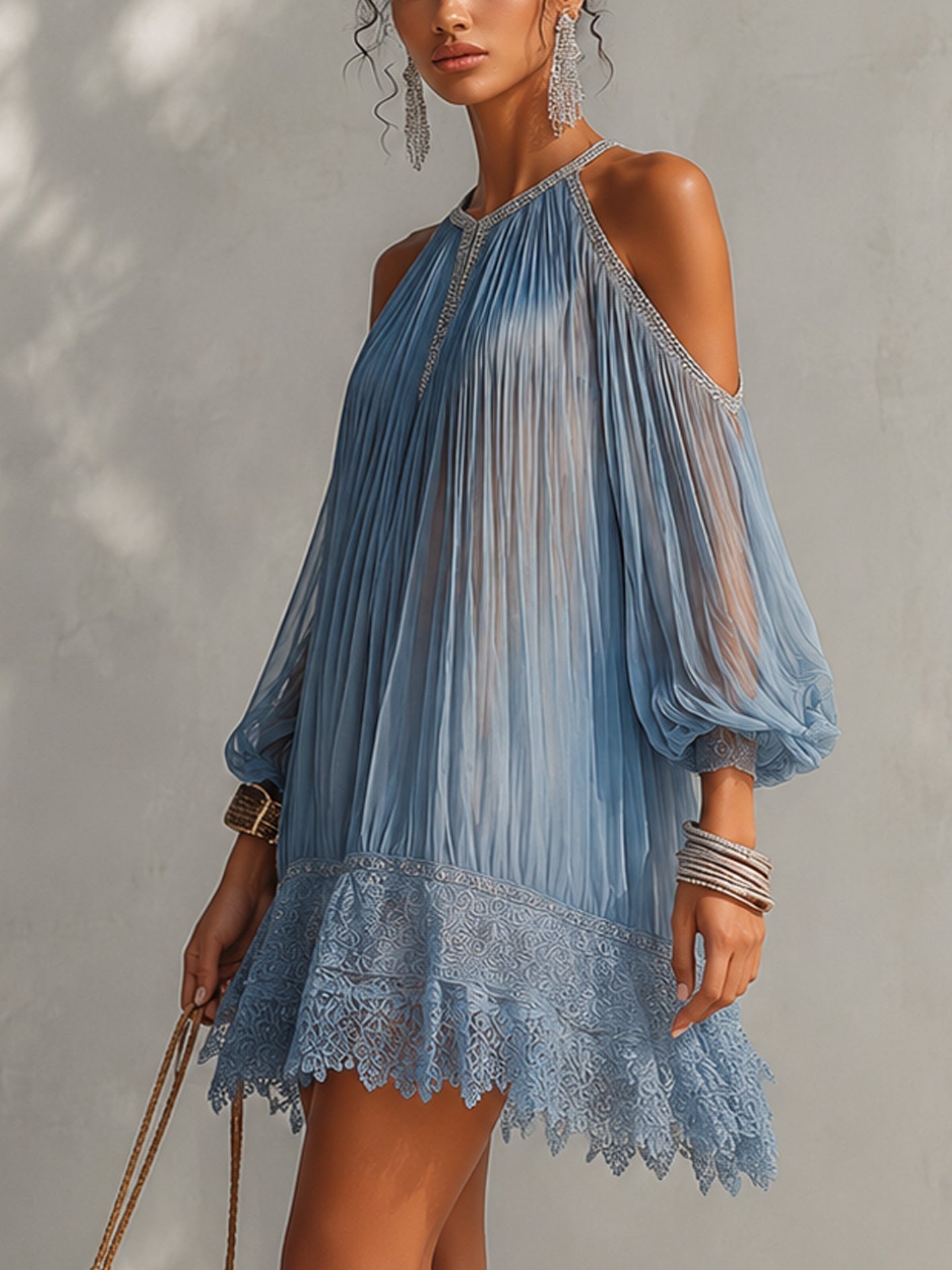 Séraphine blauwe mini-jurk met blote schouders