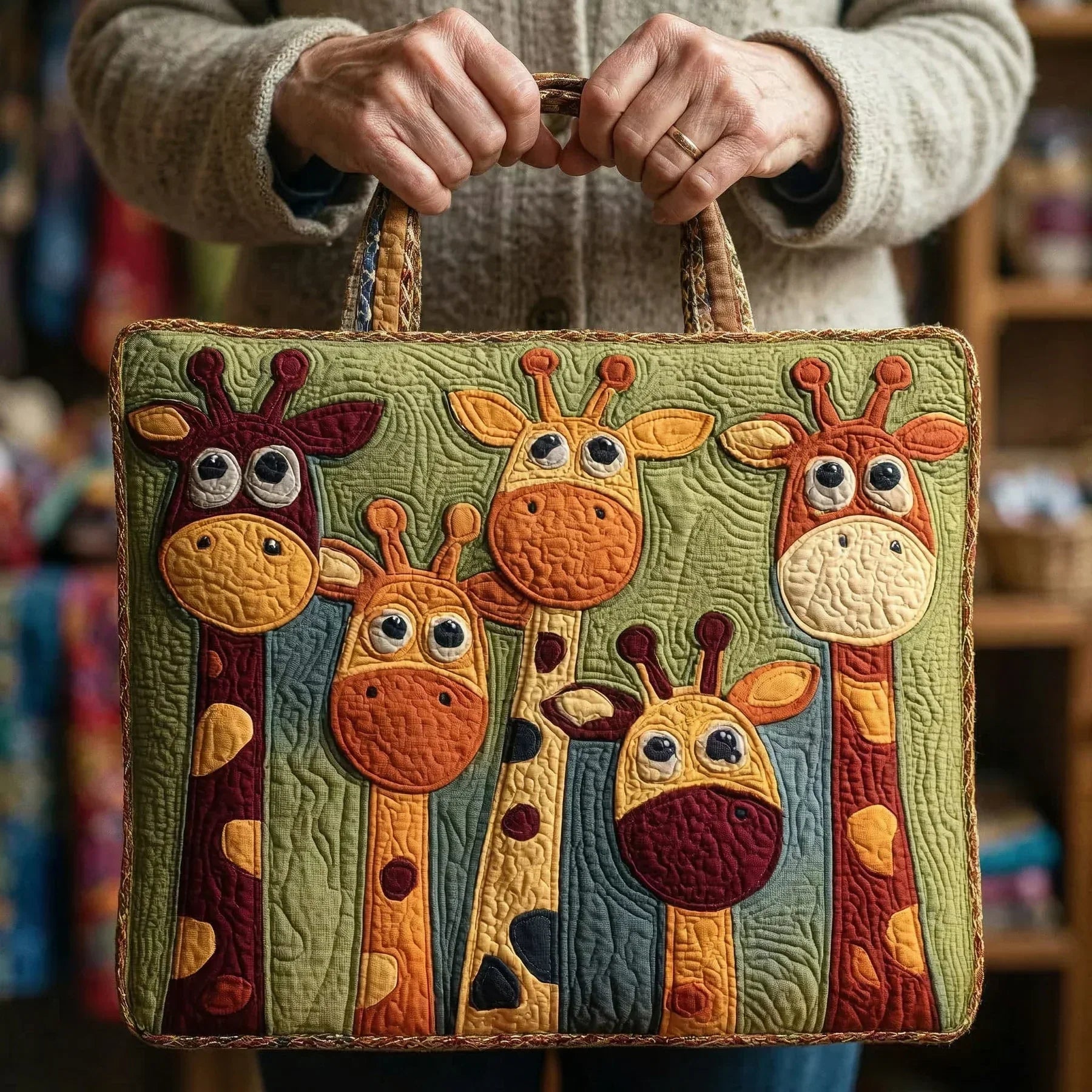 Doorgestikte tas - Giraffe