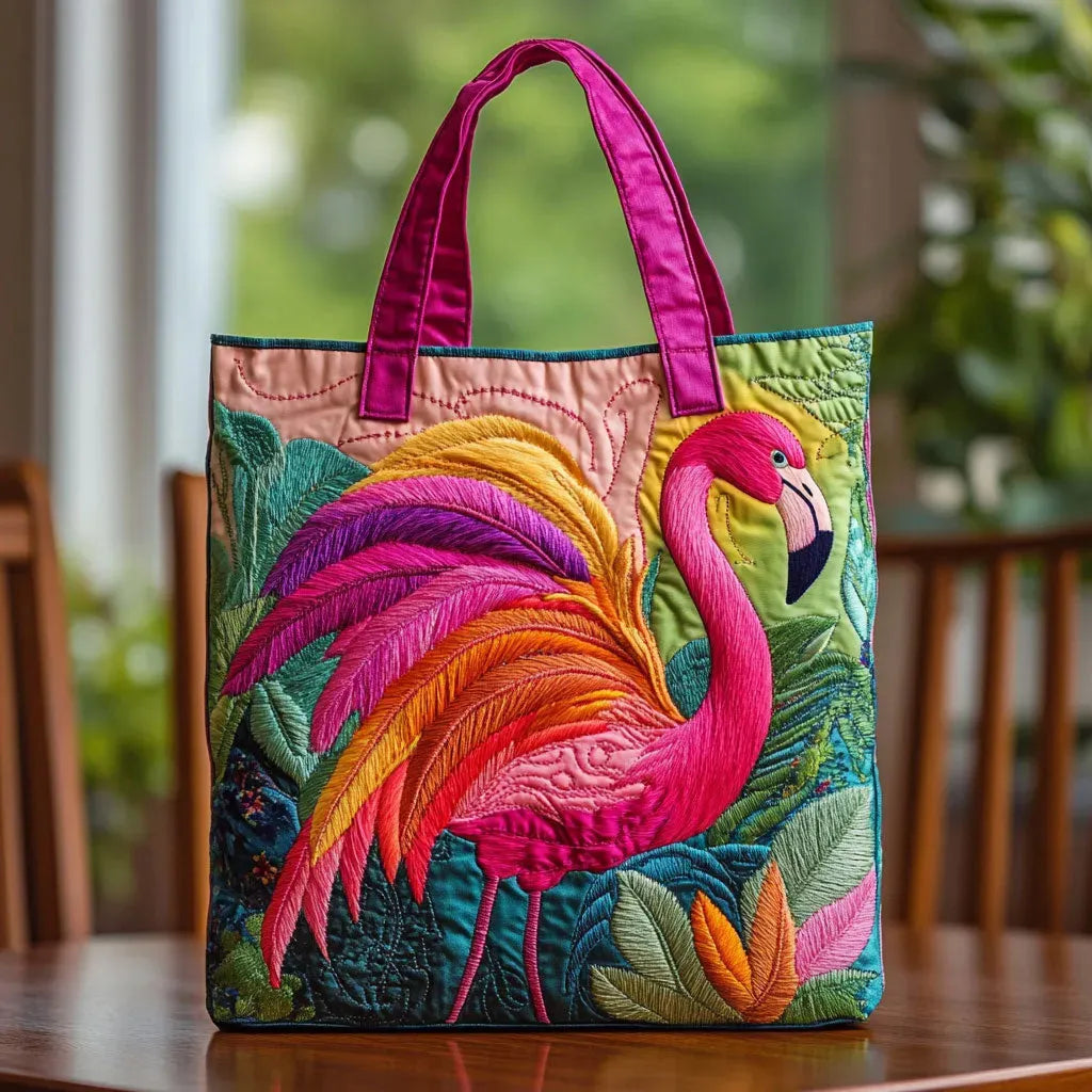Doorgestikte tas - Regenboogflamingo