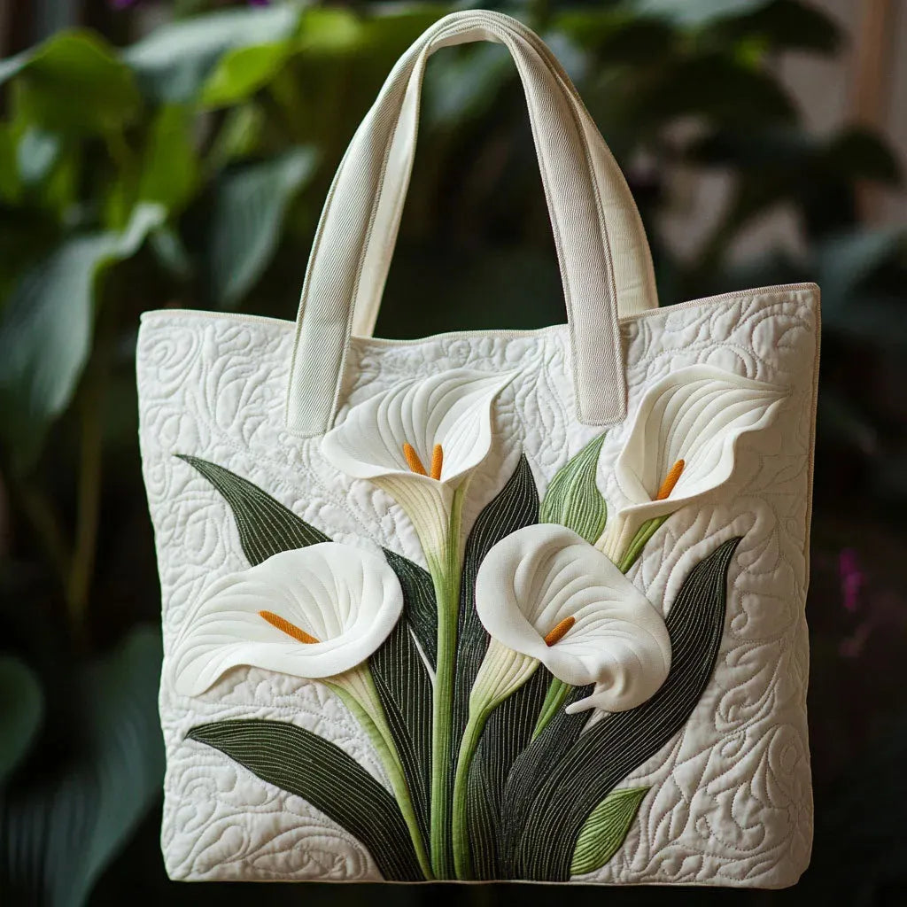 Ambachtelijke doorgestikte tas - Witte calla's