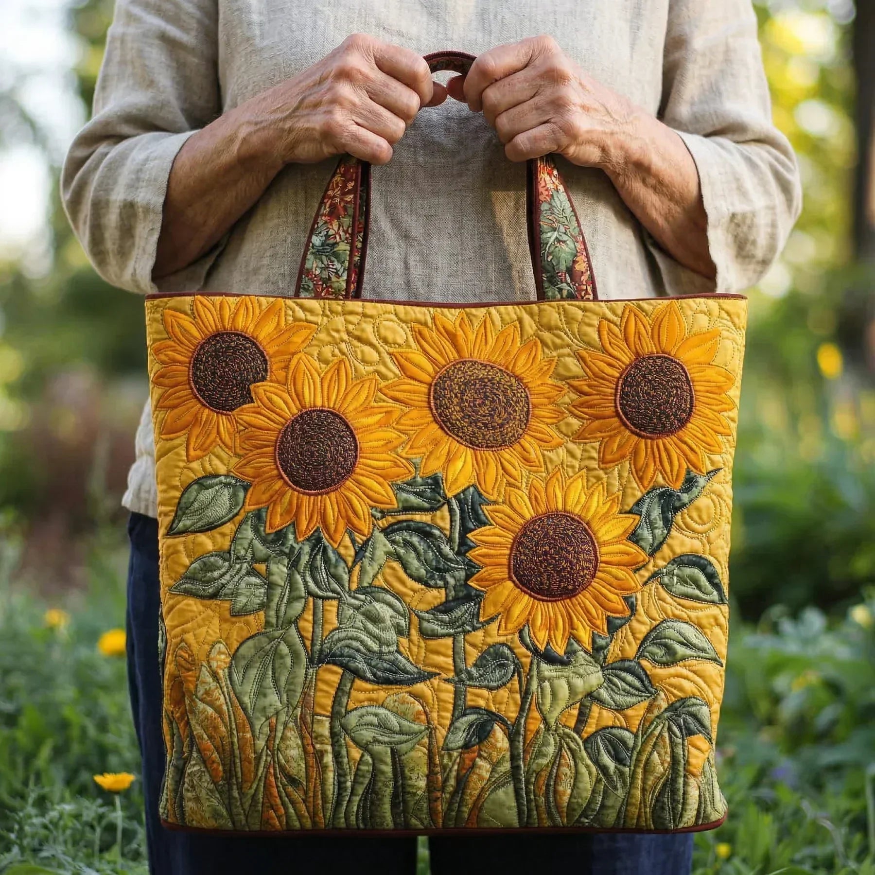 Klassieke doorgestikte tas - Zonnebloemen