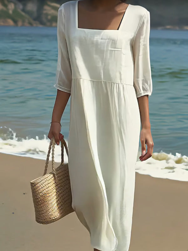 Tessa | Crèmewitte strandjurk met vierkante hals
