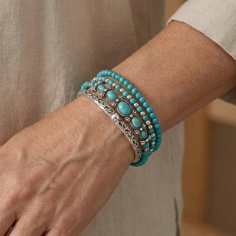 Mirella boho armbandenset met turkooizen kraaltjes