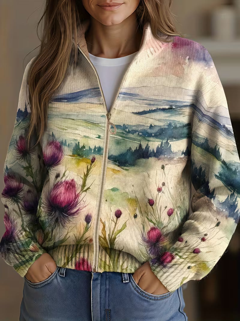 Zelda ritsvest met Schots distellandschap