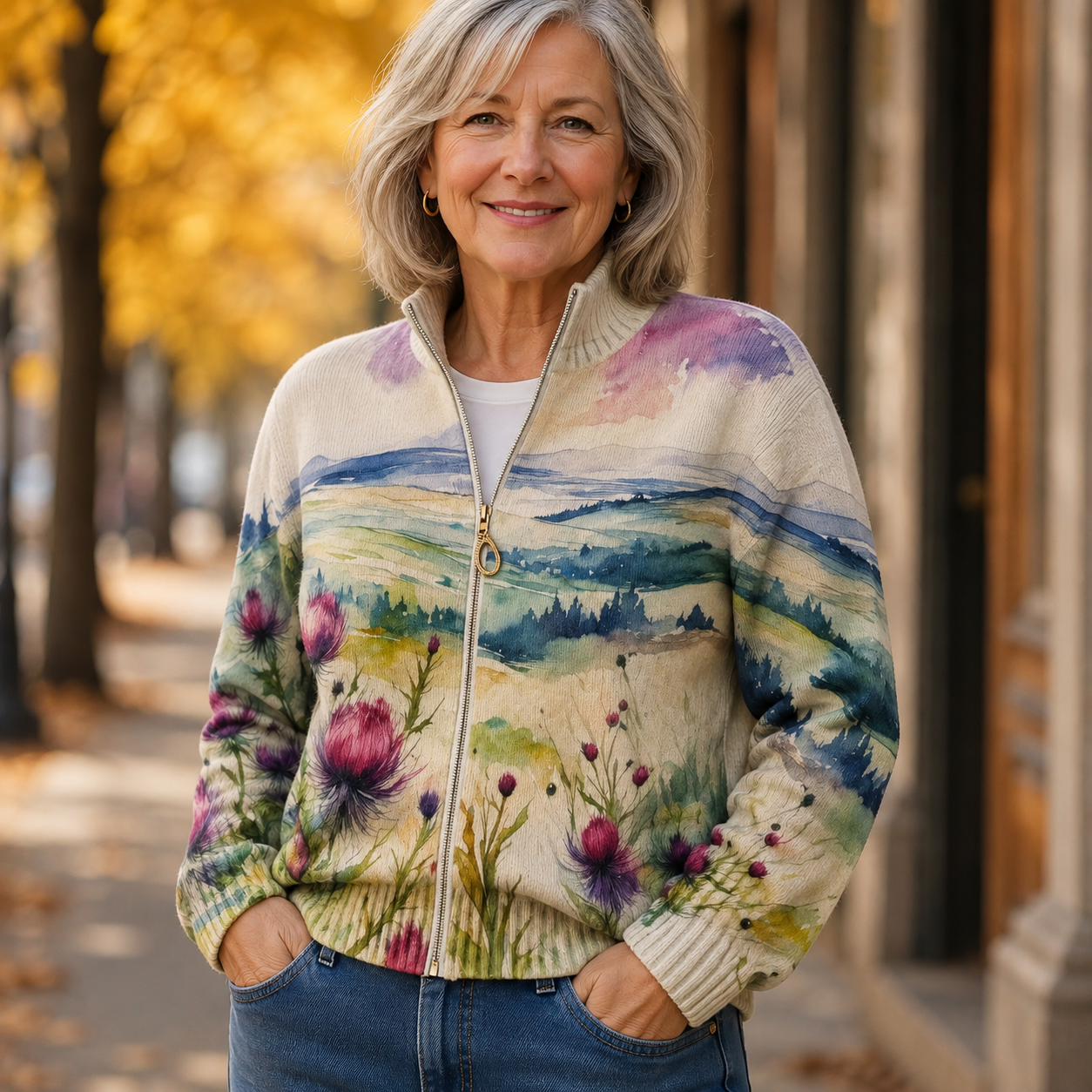 Zelda ritsvest met Schots distellandschap